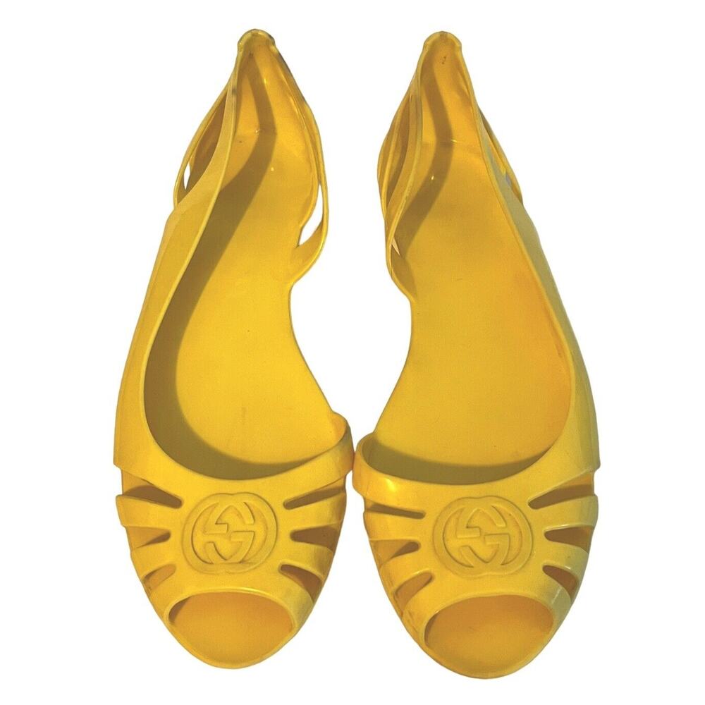 Gucci Marola Rubber Jelly Interlock GG Flat Sandals •Women 39/8.5• Yellow Italy